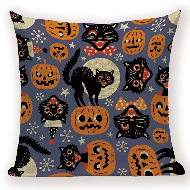 Axyaa Halloween Cushion Cover - Spooky Decorative Pillowcase with Pumpkin, Ghosts & Flying Carpet