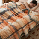 Axyaa King Size Plaid Coral Fleece Blanket Set for Autumn Winter Luxe Comfort