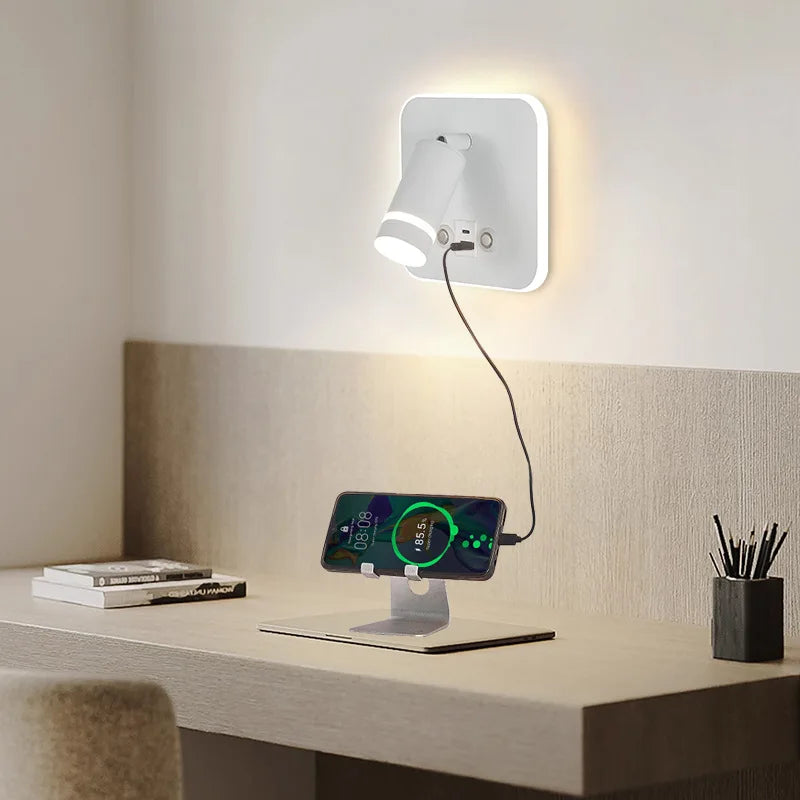 Axyaa Led Wall Sconce Lamp Touch Switch USB Tri-color Diammable Lights