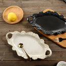 Axyaa Ceramic Binaural Vegetable Plate | European Retro Design for Snacks and Fruit