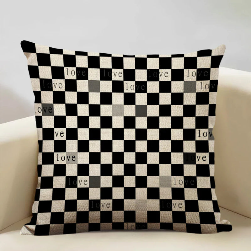 Axyaa Black White Yellow English Letter Design Linen Pillowcase 45x45cm