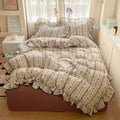Axyaa Cream Lace Girl Powder Grid Korean Double-Layer Quilt Cover Set