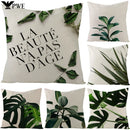 Axyaa Green Leaf Linen Pillow Cover - Stylish Sofa Decor & Home Accent