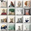 Axyaa Minimalist Spring Tree Landscape Pillow Cover - Bear Penguin Cartoon Animal Pillowcase