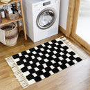 Axyaa Nordic Cotton Linen Tassel Rug - Handmade Checkerboard Tufted Mat for Living Room