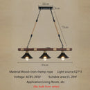 Axyaa Solid Wood Chandelier: Vintage Industrial Hemp Rope Lighting