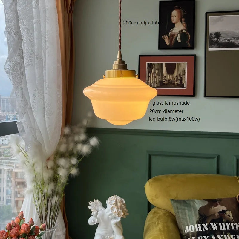 Axyaa White Glass LED Pendant Lamp Nordic Modern Hanglamp for Home, Bathroom, Bedroom