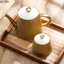 Axya Meteor Shower Ceramic Tea Pot with Gold Paint, Luxury Afternoon Coffee Pot