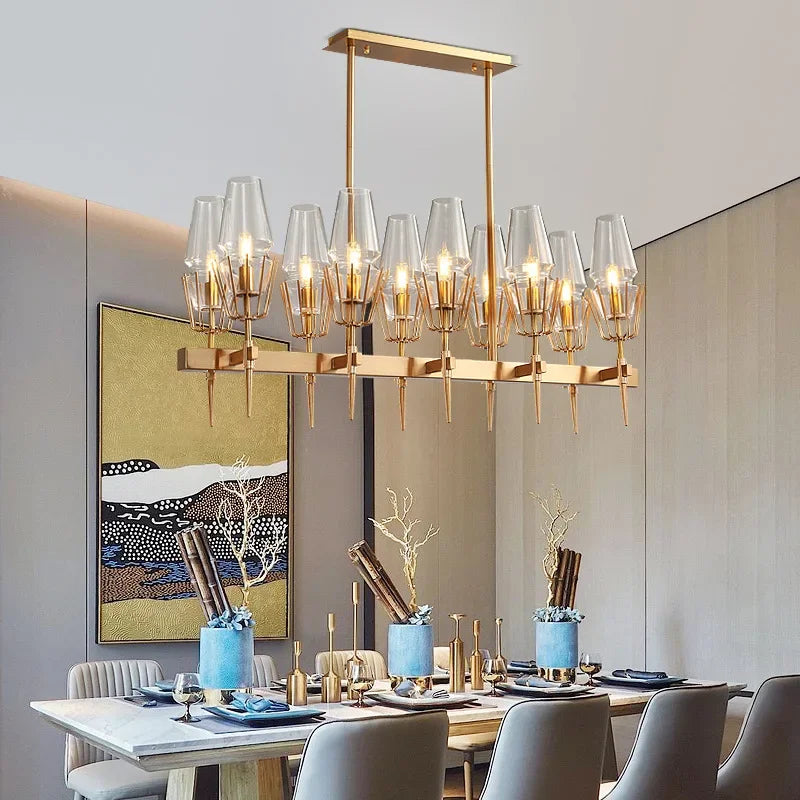 Axyaa Gold Lustre Glass Chandelier: Luxe Pendant Lighting for Living Room, Dining Room, Bedroom