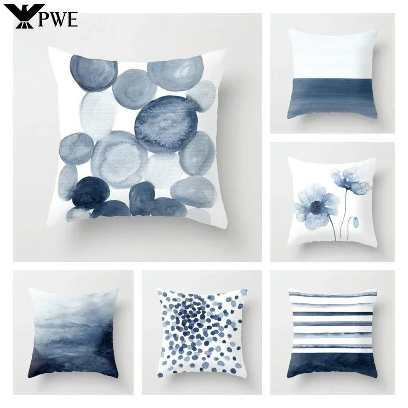 Blue Marble Geometric Cushion Cover 45x45cm for Home & Office Decor by Axyaa