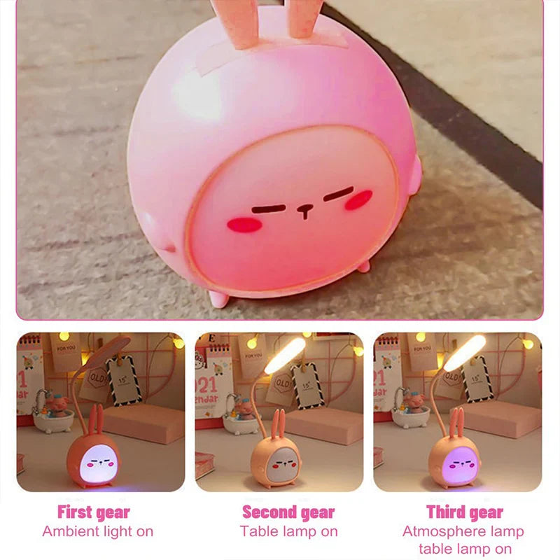 Axya LED Desk Lamp: Cute Cartoon Design, USB Rechargeable, Eye Protection, Colorful Night Light.