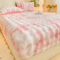 Axyaa Rabbit Fur Plush Fitted Sheet - Thick, Winter Bedspread, Anti-Slip Mattress Protector