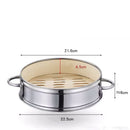 Axyaa Stainless Steel Bamboo Steamer Set - Round Drawer, Handle, Grid, Bamboo Lid