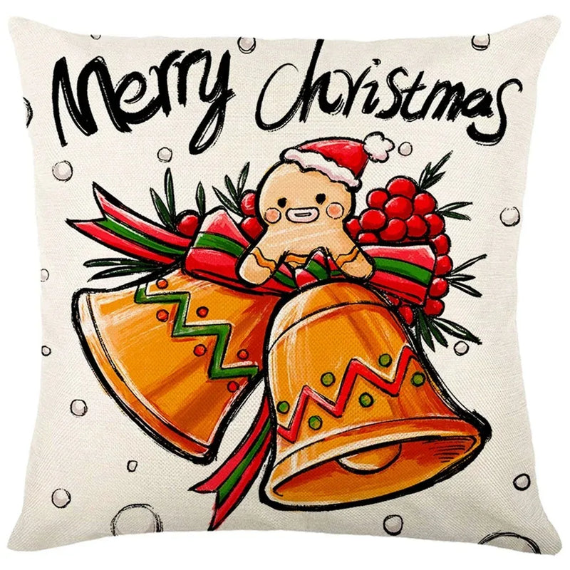Axyaa Christmas Party Santa Dwarf Print Pillow Cover