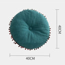 Axyaa Pom Pom Fringed Round Pillow for Home Decor & Gifts
