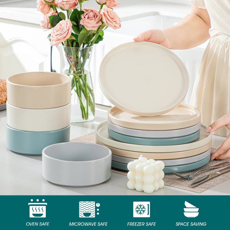 Axya™ Stoneware Tableware Set in VENUS Series, 12/24/36 Pcs, Beige/Cream/Blue/Grey, Service for 4/8/12