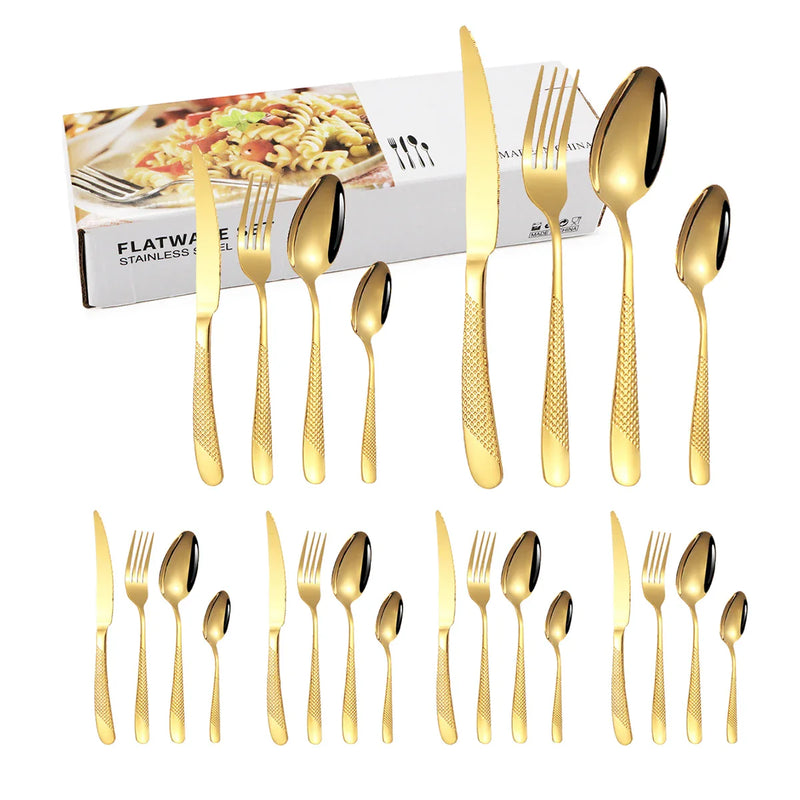 Axyaa 24pc Stainless Steel Tableware Set in Star Color Box - Family Pack