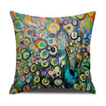 Axyaa Peacock Print Linen Cotton Pillow Cover for Home Decor & Sofa Accent
