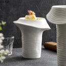 Axya High Feet Ceramic Dinner Plate - Irregular Thread Design - Restaurant Tableware