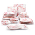 Axyaa Flora Marble Pink Porcelain Tableware Set for 6