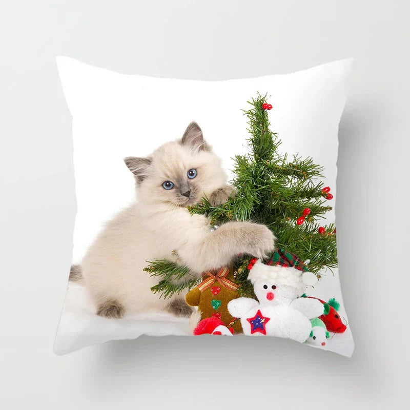 Axyaa Cat Dog Santa Hat Pillowcase for Home Decor