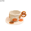 Axya Cartoon Ceramic Mug Set: Hand-painted Coffee Cup with Saucer, Creative Juice Tea Office Water Cup.