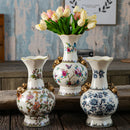 Axyaa Blue and White Ceramic Vase - American Retro Living Room Decor