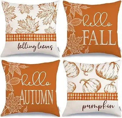 Axyaa Buffalo Check Print Linen Pillow Cover 45x45 for Fall Thanksgiving Decor