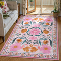 French Pink Floral Print Living Room Rug by Axyaa