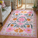 French Pink Floral Print Living Room Rug by Axyaa