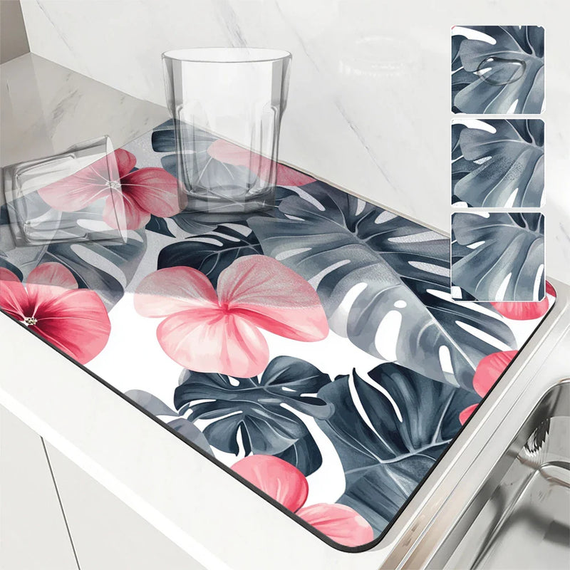 Axyaa Tropical Plants Draining Mat - Quick Dry Kitchen & Bathroom Drain Pad