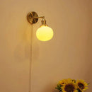 Axyaa Ceramic Wall Sconce with Pull Switch, Brass Wall Light for Modern Minimalist Bedroom