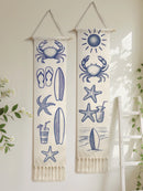 Coastal Tapestry with Crab, Starfish & Surfboard Prints for Boho Home Decor by Axyaa
