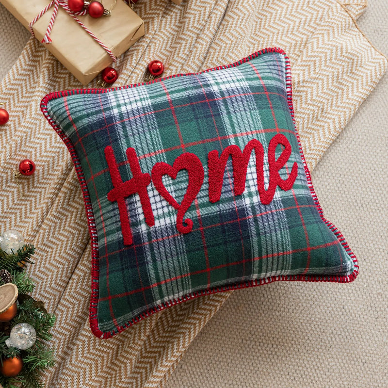 Axyaa Snowflake Jingle Bell Cushion Cover 45x45cm Checkered Christmas Pillow Case