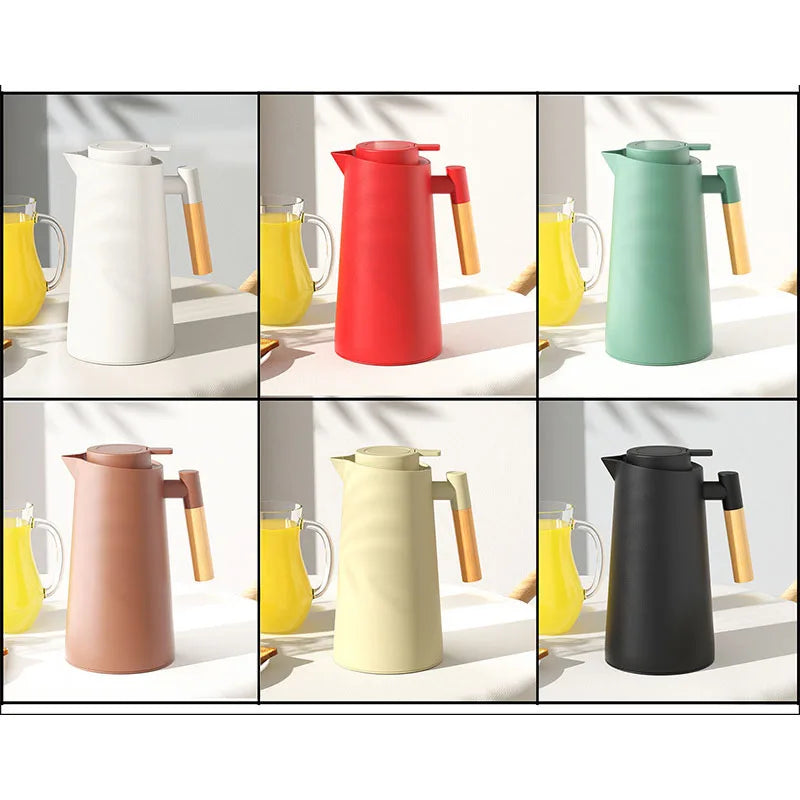 Axya 1L Insulated Kettle Wood Handle Vacuum Thermos Teapot