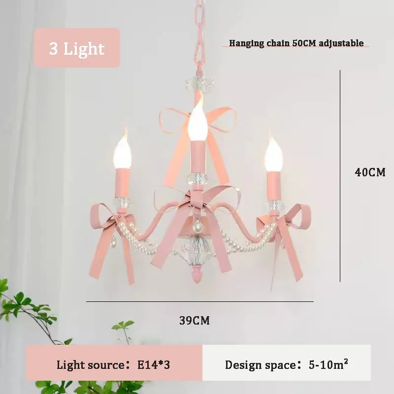 Axyaa Pink Chandelier Bow Pendant Lights for Romantic Home Decor