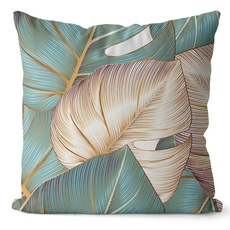 Axyaa Ginkgo Print Cushion Cover - Square Pillowcase for Home Decor