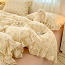 Axyaa Princess Style Ruffle Lace Bow Bedding Set - 4pcs