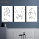 Axyaa Couple Love Kiss Line Drawing Wall Art Canvas Painting Nordic Posters