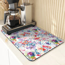 Diatom Mud Absorbent Mat, Watercolor Plant & Flower Design, Kitchen Accessory by Axyaa