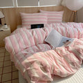 Axyaa Nordic Pink Stripes Cotton Duvet Cover 150x200 Girl's Room Comforter Set