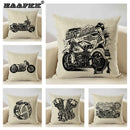 Axyaa Motorcycle Pattern Cushion Cover 45x45cm - Black and White Design