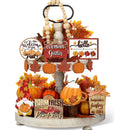 Axyaa Rustic Fall Farmhouse Decor Set: Pumpkin Leaf Garland, Autumn Tabletop Signs