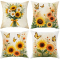Axyaa Sunflower & Butterfly Pillow Covers - Country Style, Vibrant Design
