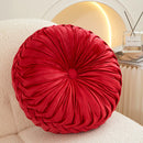 Axyaa Red Velvet Pleated 3D Pumpkin Throw Pillow for Sofa or Office Chair