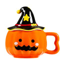 Axyaa Funny Pumpkin Ceramic Coffee Cup with Lid for Halloween Gift