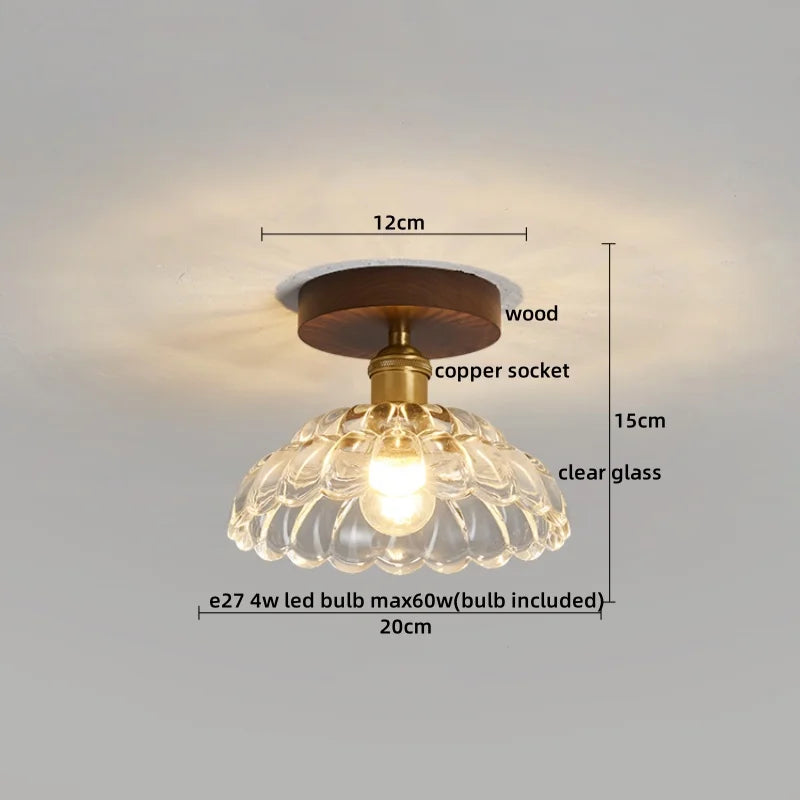 Axyaa Glass Wood LED Ceiling Lights Modern Plafondlamp for Living Room & Corridor