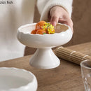 Axyaa White Ceramic High Legged Bowl for Snacks, Desserts, Puddings