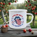 Axyaa Independence Enamel Mug: American Flag Coffee Cup for Freedom Lovers.