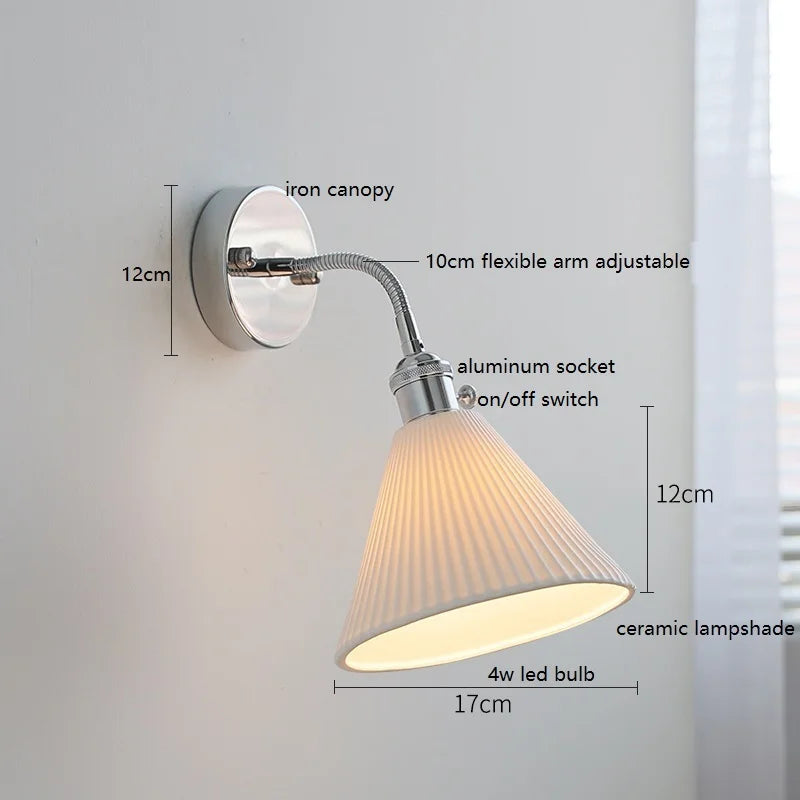 Axyaa Silver Ceramic Wall Sconce LED Lamp for Bedroom and Living Room